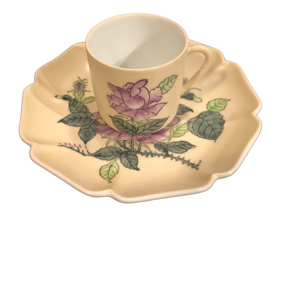 Vintage Porcelain Floral Demitasse Tea Cup Saucer Hand Painted Peony Hong Kong - Picture 6 of 14